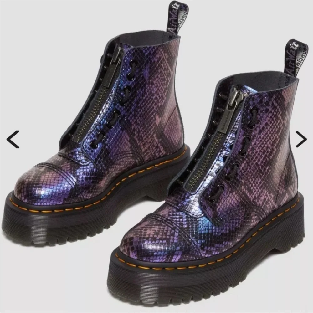 Dr Marten Platform Boots Sinclair Combat Zip in Snake Embossed Metallic